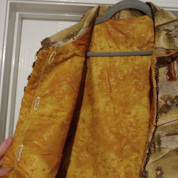 Vtg Woven Tapestry Golf Button Vest Handmade Heritage Folksy Cottage Old Money - Picture 11 of 12